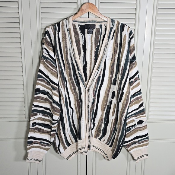 J. Ferrar Other - Vintage 90s J Ferrar Coogi Style 3D Knit Cardigan Sweater Mens XL Bulgaria